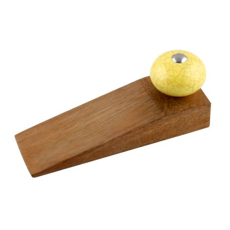 Yellow Pink Crackle Ceramic Wooden Door Stopper